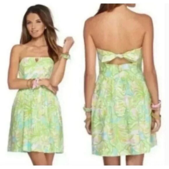 Lilly Pulitzer Strapless Richelle Mini Dress Elephant Ear Corset Top Tie Back 00 - Picture 2 of 13